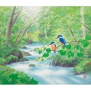 白木結衣筆 絹本肉筆画「奥入瀬涼景 清流の翡翠」