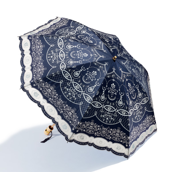ミラ・ショーン ミラノブルー レース刺繍の晴雨兼用折りたたみ傘：I･E･I オリジナルショップ - コレクション