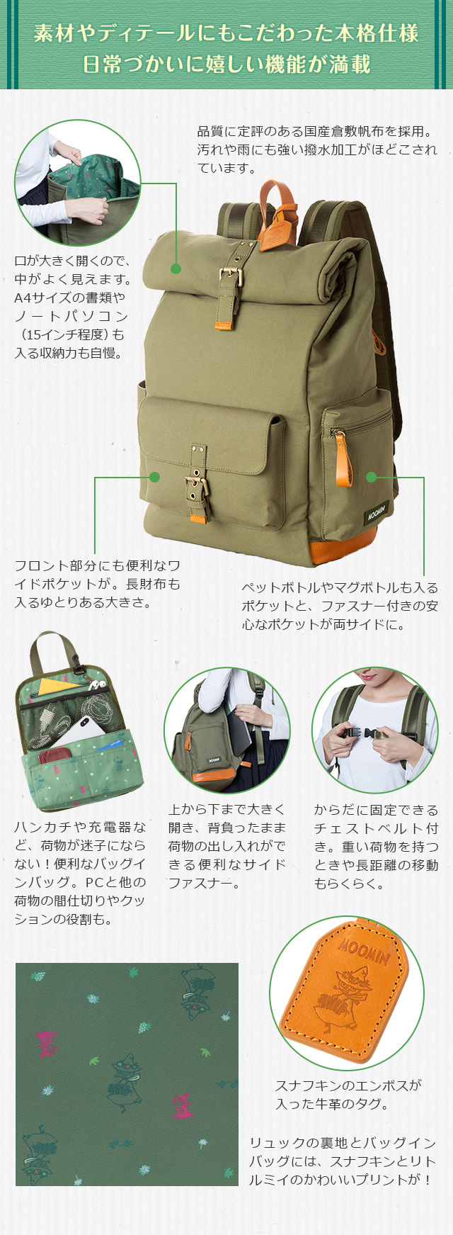 私宛てのメッセージでしょうか【新品未使用】ムーミン　スナフキンのリュックサック　倉敷帆布