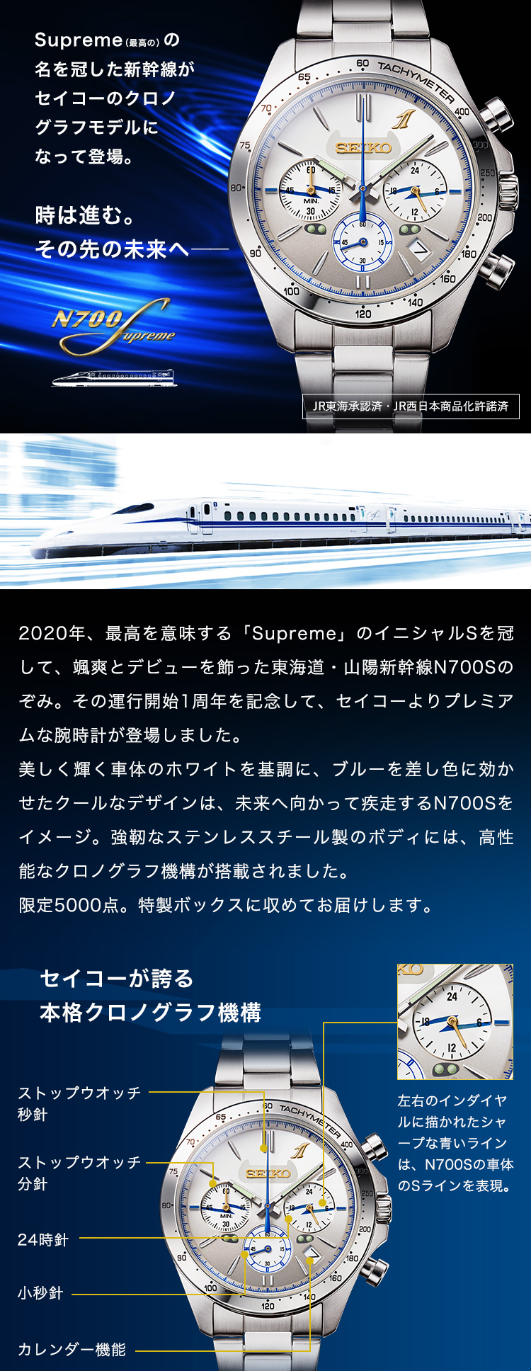 Supreme（最高の）の名を冠した新幹線がセイコーのクロノグラフモデルになって登場。時は進む。その先の未来へ――
