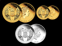 女王エリザベス戴冠65周年記念 2オンス金貨、1/4オンス金貨、1オンス銀貨